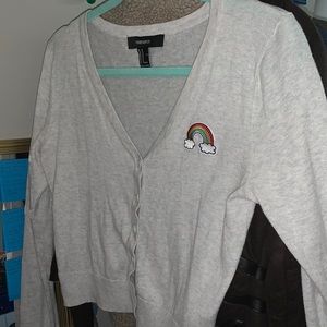 Light Grey Button Up Cardigan with Rainbow Patch